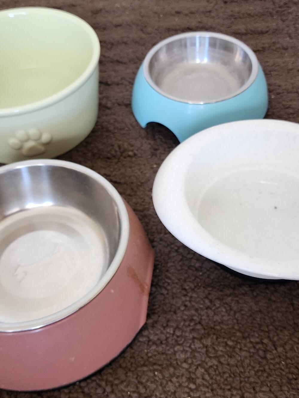 Set of Four Pet Bowls - Pink, Mint, Blue, White